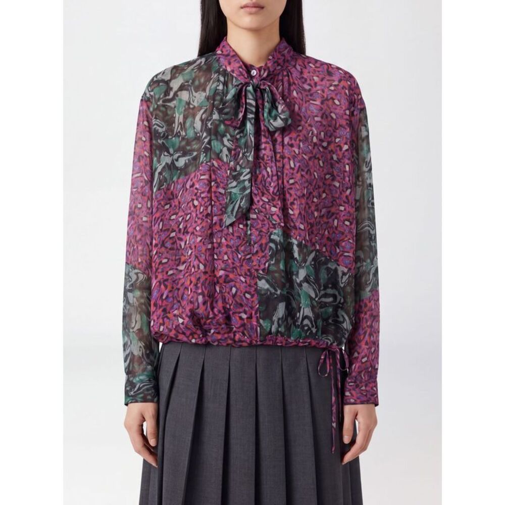Dries Van Noten Women Dries Van Noten Pussy-Bow Silk Blouse With Abstract Print